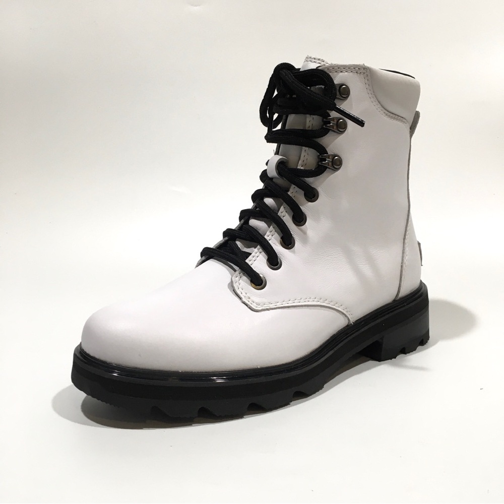 SOREL LENNOX LACE STKD WATERPROOF COMBAT BOOTS -WHITE LEATHER -WOMEN’S US 8 -NEW